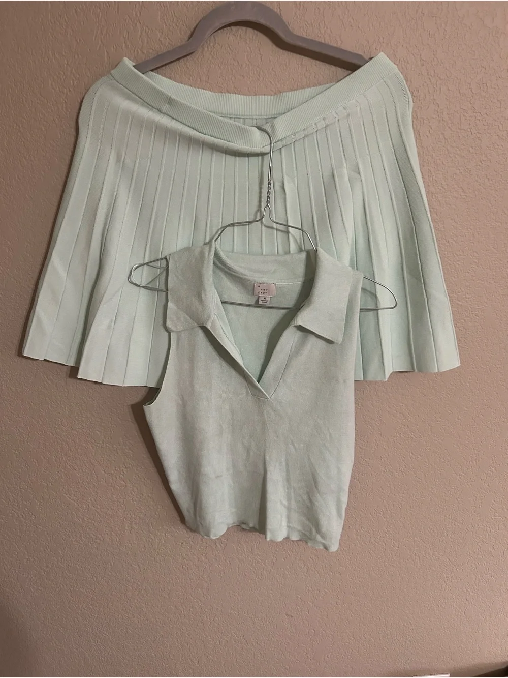 a new day Mint Green Ribbed Knit Polo Dress